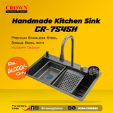 Crown CR-7545H Handmade Kitchen Sink – Premium Stainless Steel Single Bowl with Modern Design